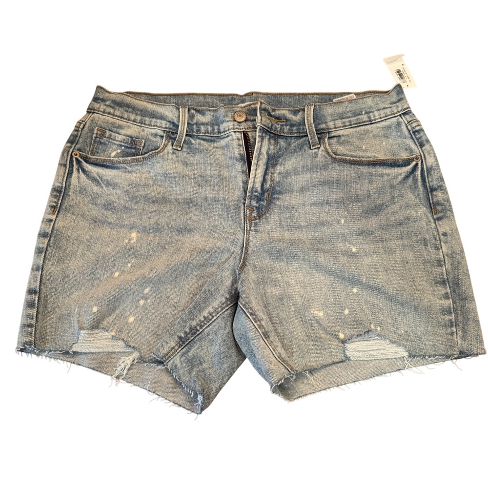 Old Navy Denim Mom Shorts Distressed Raw Hem Light Wash Size 8 NWT